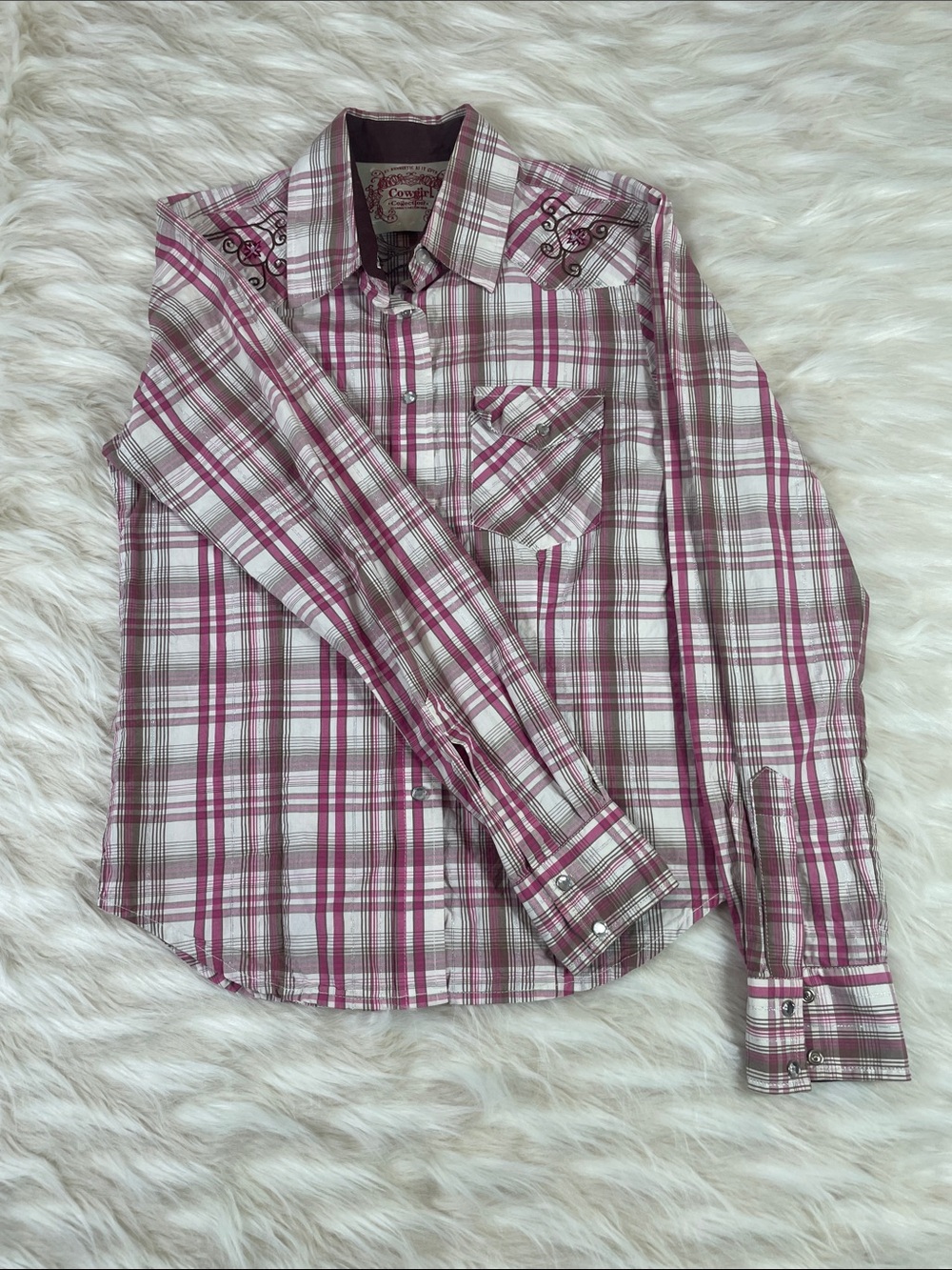 Cowgirl Collection Western Shirt Women's S White Pink Plaid